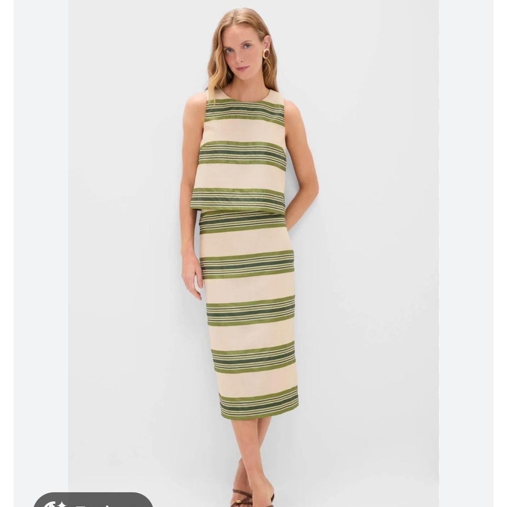 Tuckernuck Satin Stripe Ellington Skirt and‎ Kerri Top Set Green Champagne Sz 0
